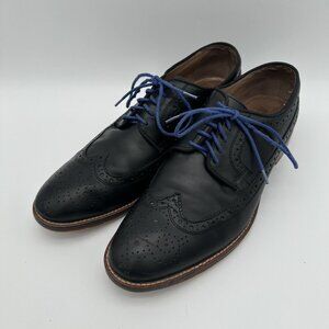 Johnston & Murphy Mens Black Leather Wingtip Oxford Dress Shoes Size 10